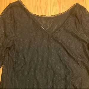 White House Black Market Black Lace Blouse XL